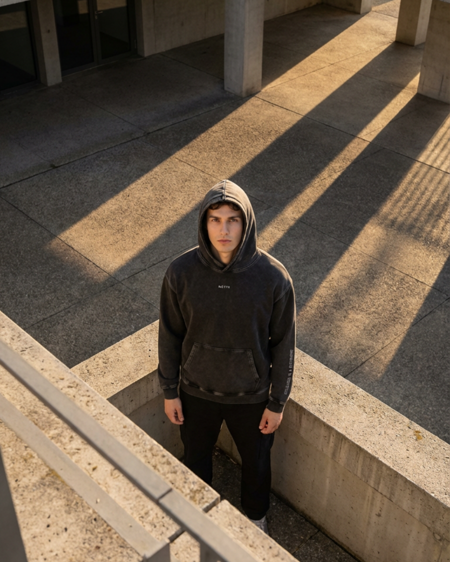 Snow Washed Loose Cotton Hoodie